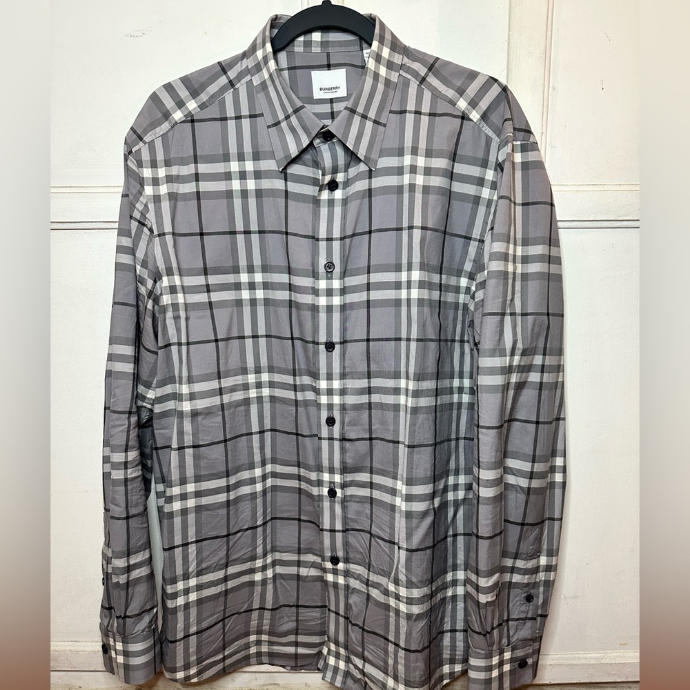 Burberry Check Cotton Poplin Shirt in Seal Grey